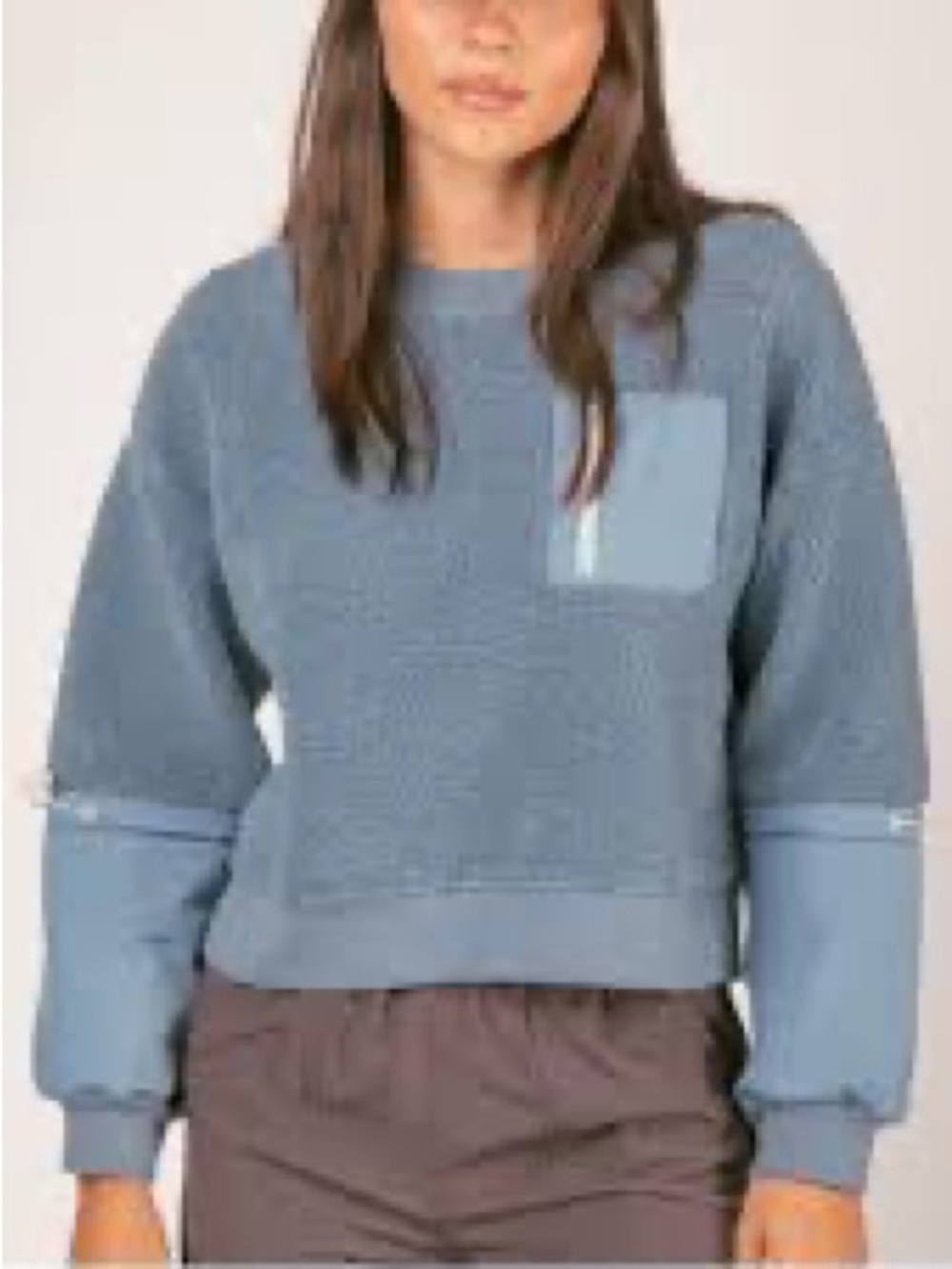 New In Sherpa Crewneck Pullover Sweater Jacket in Slate blue  L